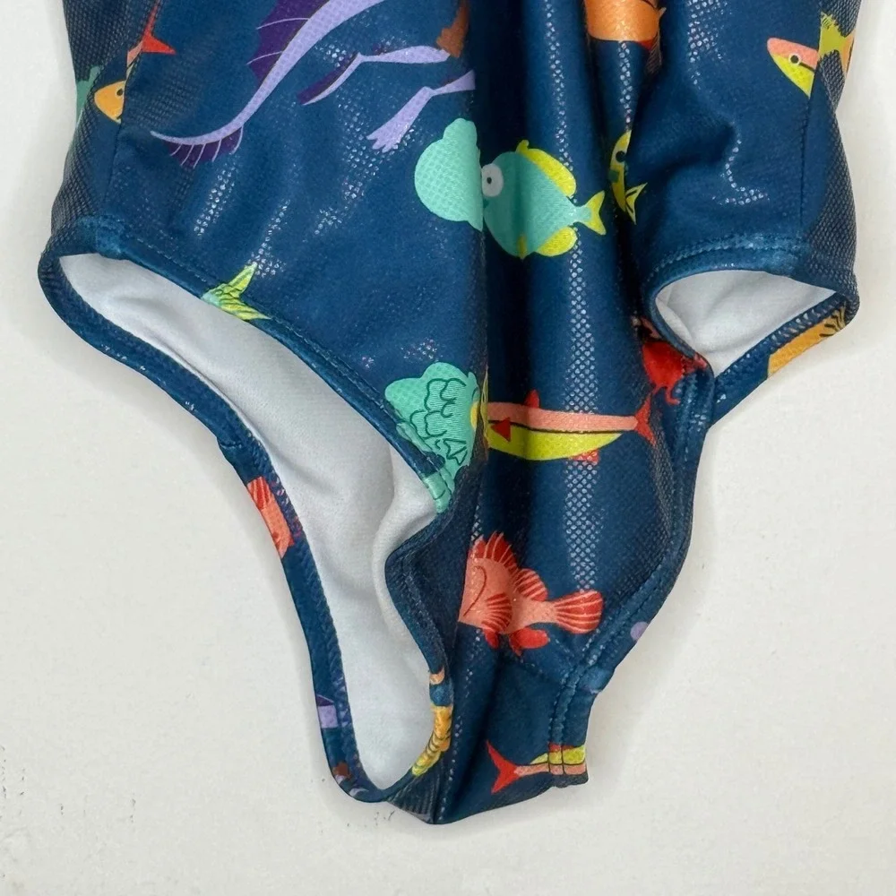 Disney Luca Swimsuit Size 7/8 Blue Ruffle One Piece Swimwear Pixar Summer Beach